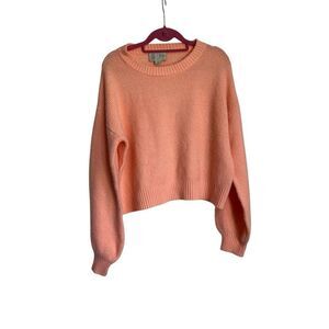 Anthropologie Saturday Sunday Sweater Womens Large Peach Waffle Knit Cropped